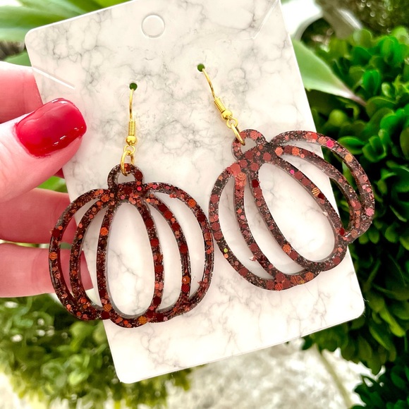 Acrylic Pumpkin Earrings - Picture 9 of 9